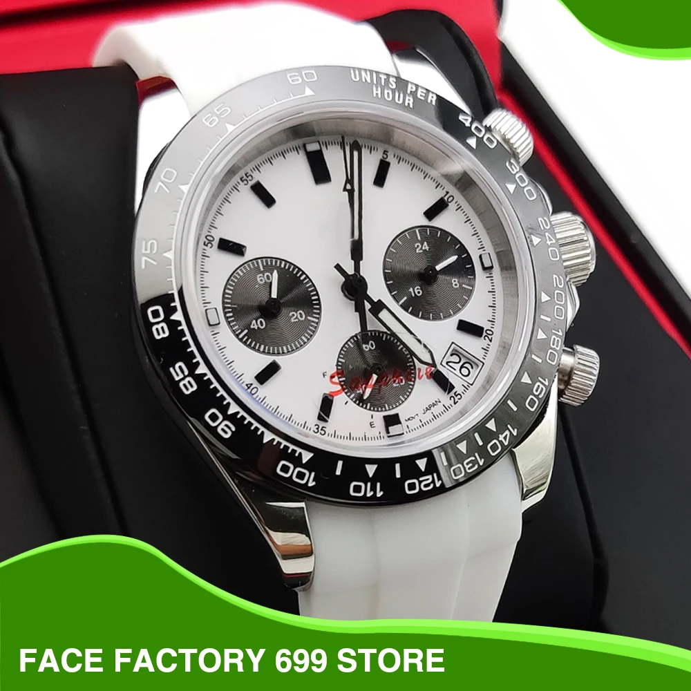 

Luminous Three Eyes Chronograph Panda Quartz Watch VK63 Calibre Sapphire Glass White Men's Watch Waterproof Stainless Steel