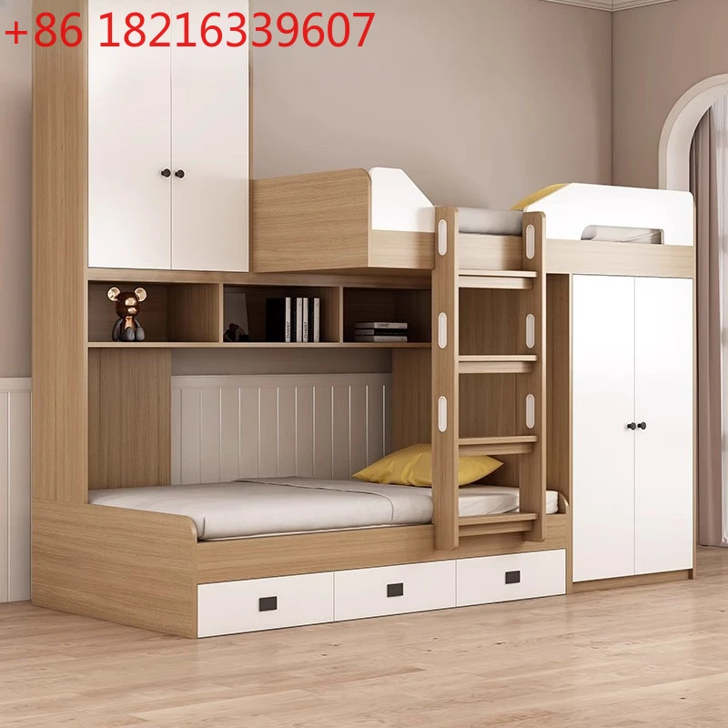

Modern simple dislocation bunk bed with wardrobe small household high and low children's mother and child wooden bed