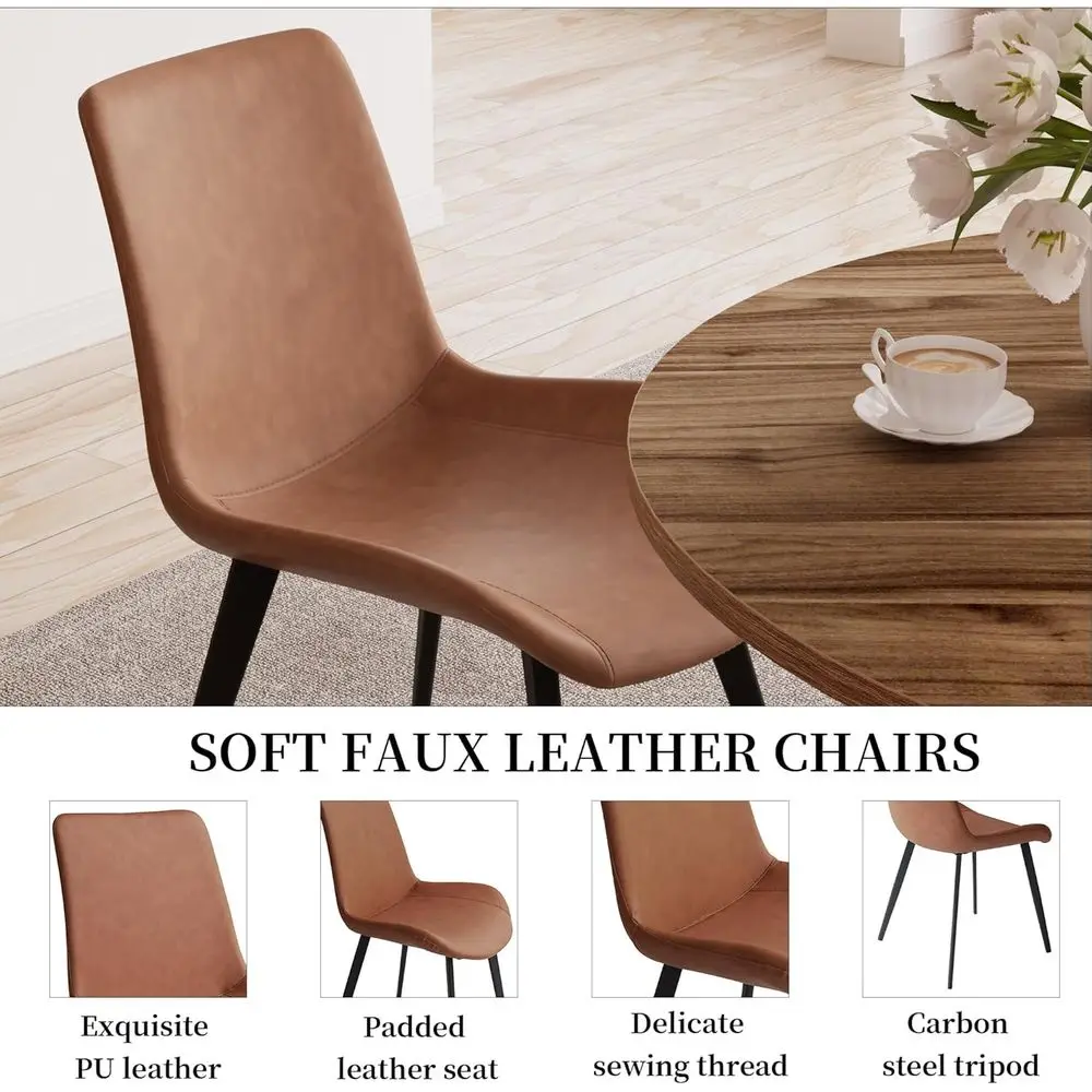 Ensemble de salle à manger moderne du milieu du siècle en noyer pour 2 personnes avec table ronde et chaises marron, idéal pour la cuisine d'appartement