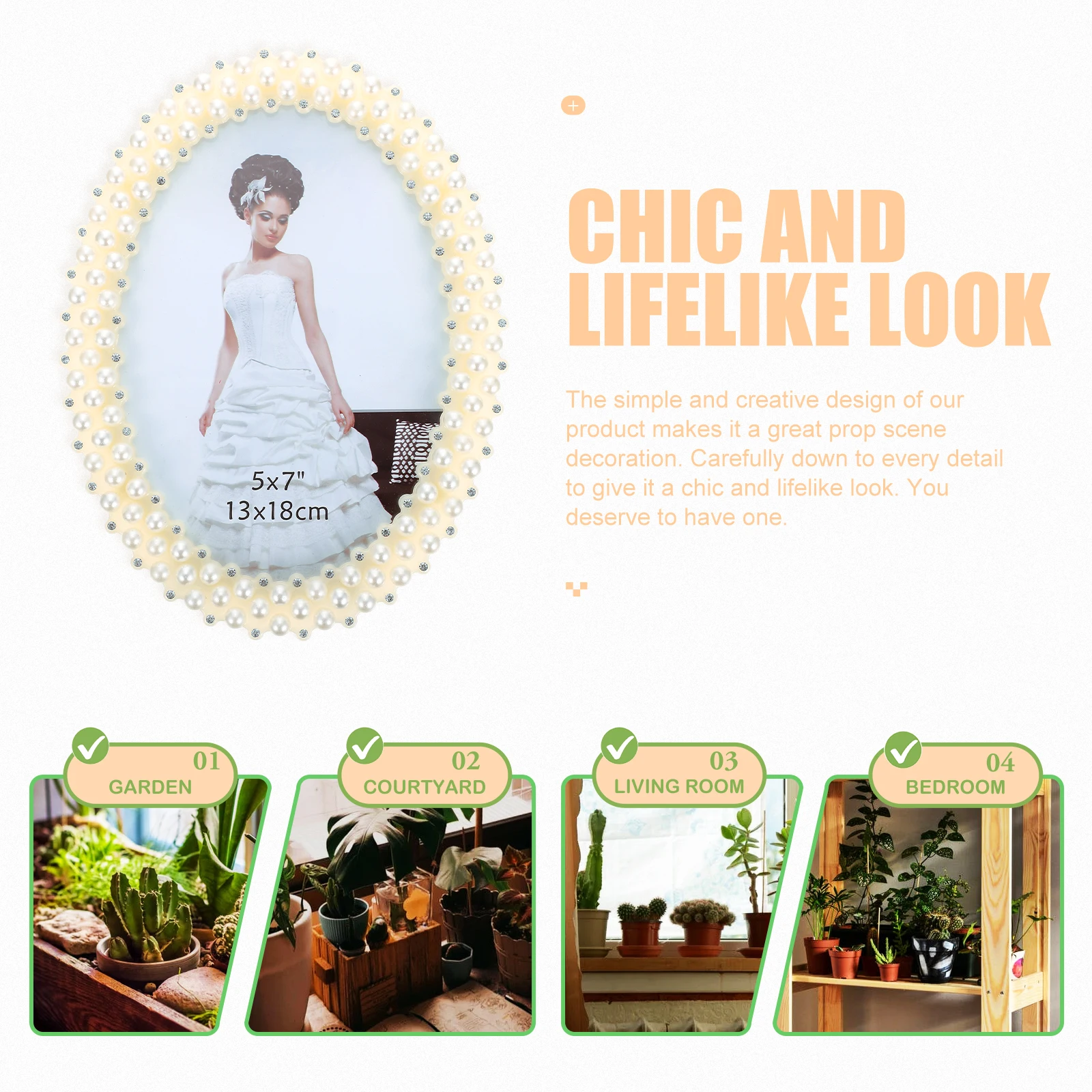 

Decorative Oval Photo Frame Pearl Inlaided Picture Stand Easy to Place Home Office Tabletop Decor Oval Photo Frame