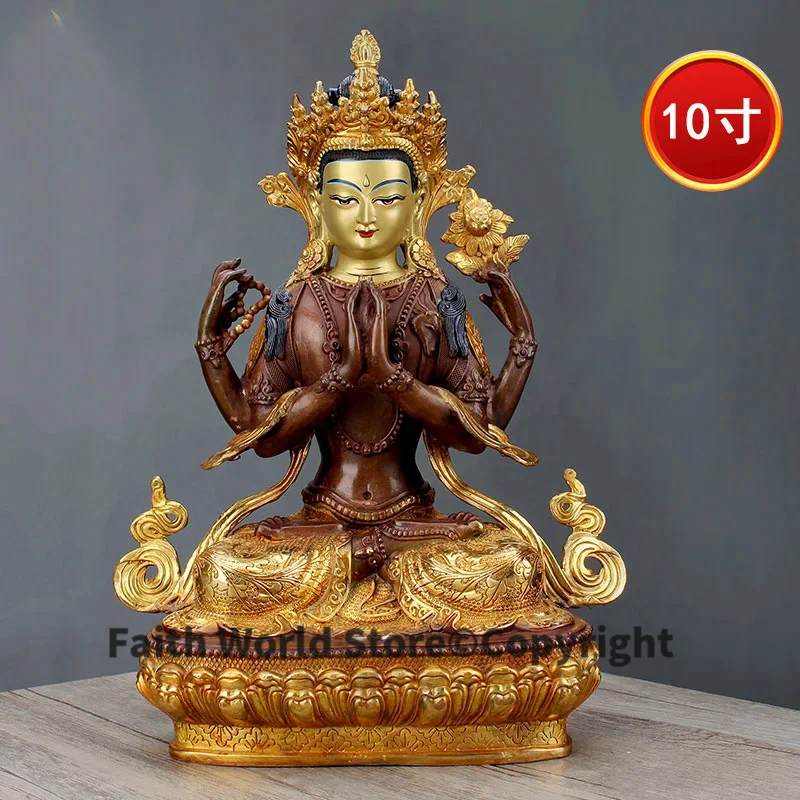 GOOD 31CM large Buddhism HOME family hall lobby effective protection Tibetan Nepal Buddha gilding Guanyin Buddha brass statue