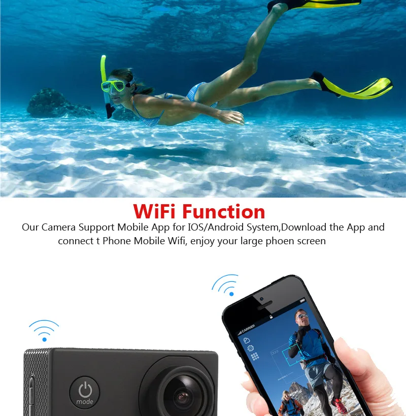 New Mini Smart High-definition Outdoor Waterproof Action Camera with Wireless Wifi and 4K Action DV Remote Control +USB