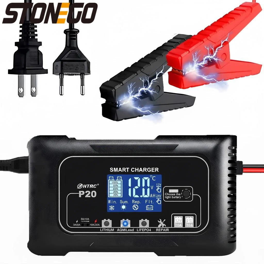 

Умное зарядное устройство для аккумуляторов 12В/24В с адаптацией температуры, 3 уровнями тока и множественной защитой для свинцово-кислотных, AGM и LiFePO4 аккумуляторов