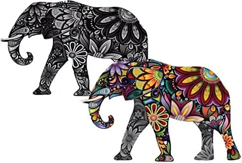 2 Pack Colorful And Black White Elephant Waterproof PVC Sticker For Car Body And Laptop Creative Graphic Decoration Decal