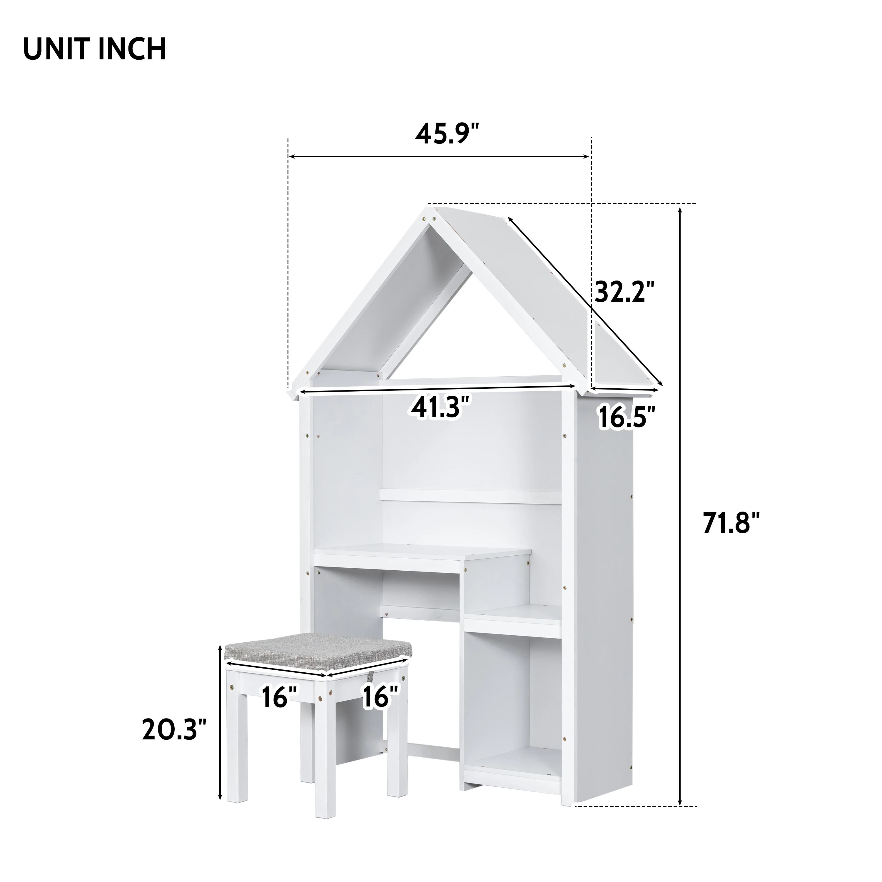 REDLIFE Children Study Desk with A Cushion Stool & Storage Cabinet Student\'s Computer Workstation Writing Table for Living Room