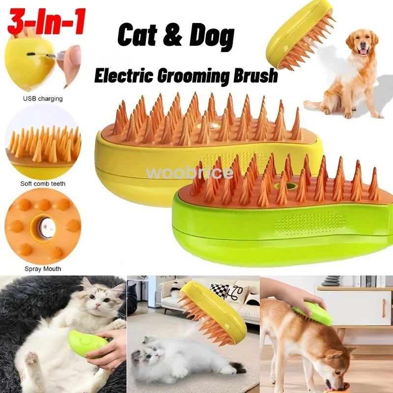 Electric puppy steering brush for pet, remove tangles and loose fur, massage steam cat supplies, 3 in 1