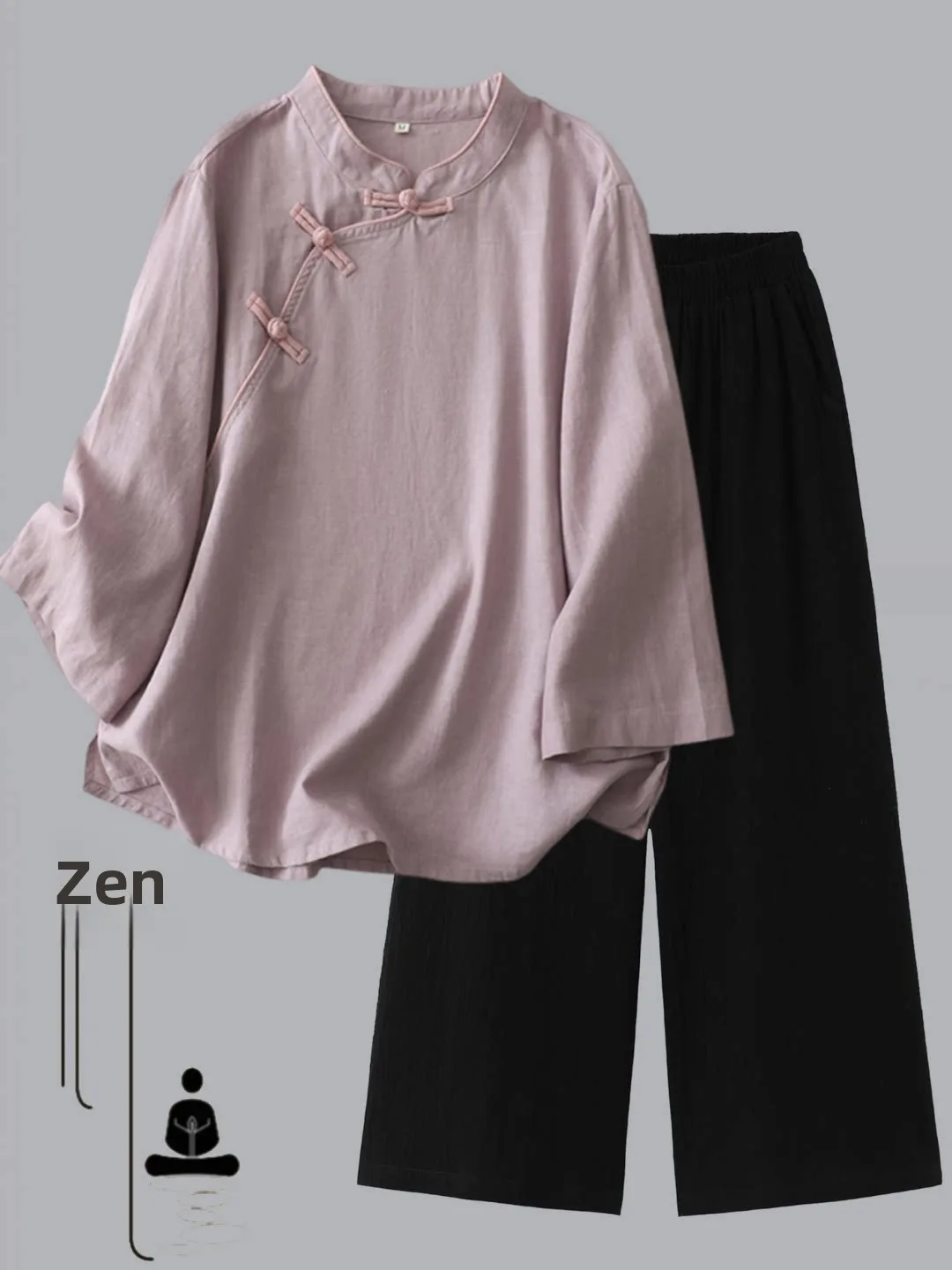 

New Chinese Style Women's Cotton Linen Shirt And Wide Leg Pants Two Piece Set Spring Summer Zen Tea Clothing Linen Suit