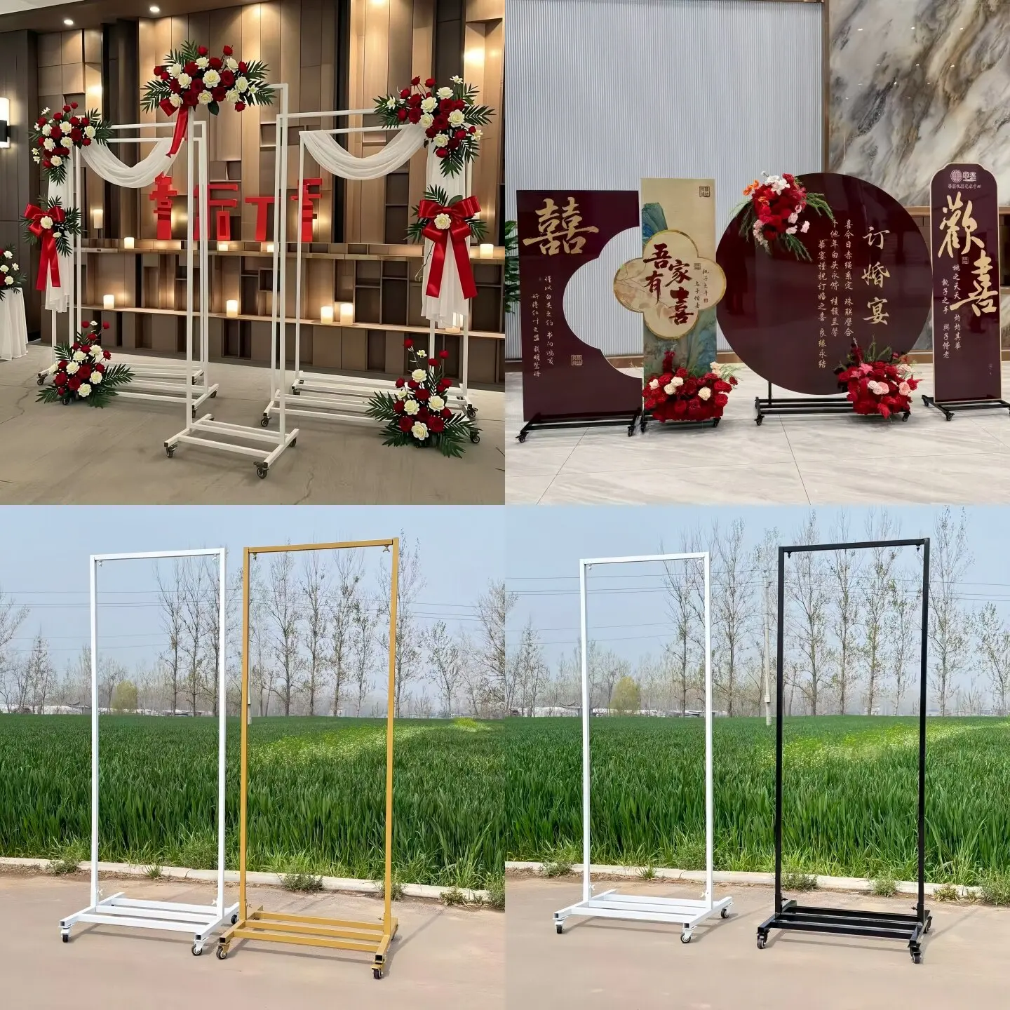 Hotel birthday banquet movable poster shelf wedding welcome roller bracket KT board display stand flower stand retractable model
