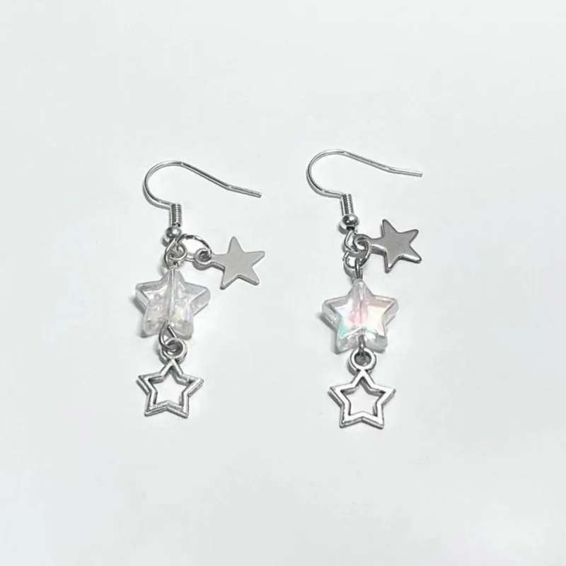 Silver Star Pendant Cute Earrings Y2K Style Gift