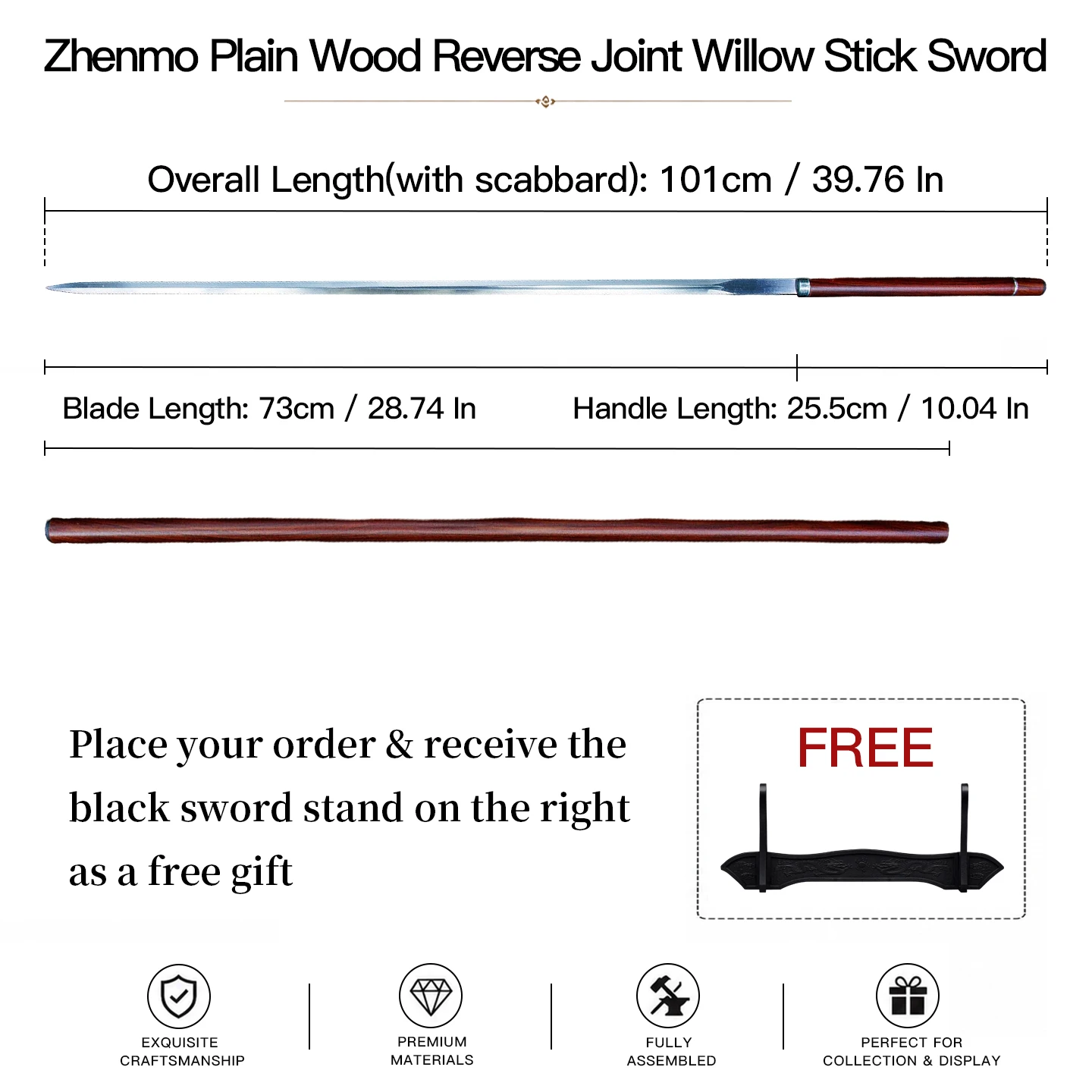 Reverse Joint Willow Slim Sword 101CM Rapier Sword Iron Scabbard Martial Arts Training Collection Decor Free Sword Stand