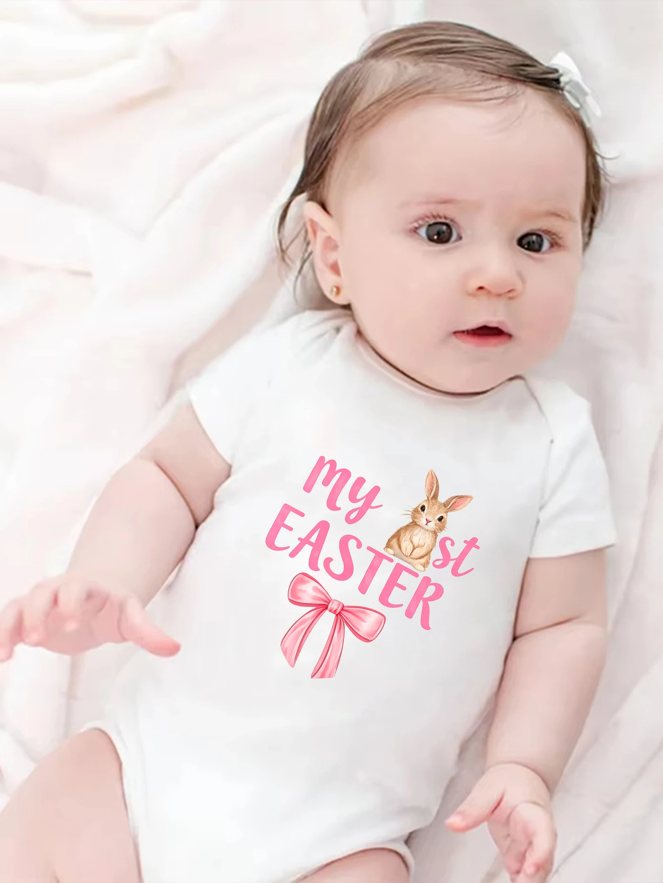 

Комбинезон-боди с принтом мультяшного кролика и надписью "My 1st Easter" для мальчиков и девочек, весна/лето, с коротким рукавом, для пасхальных вечеринок, детский