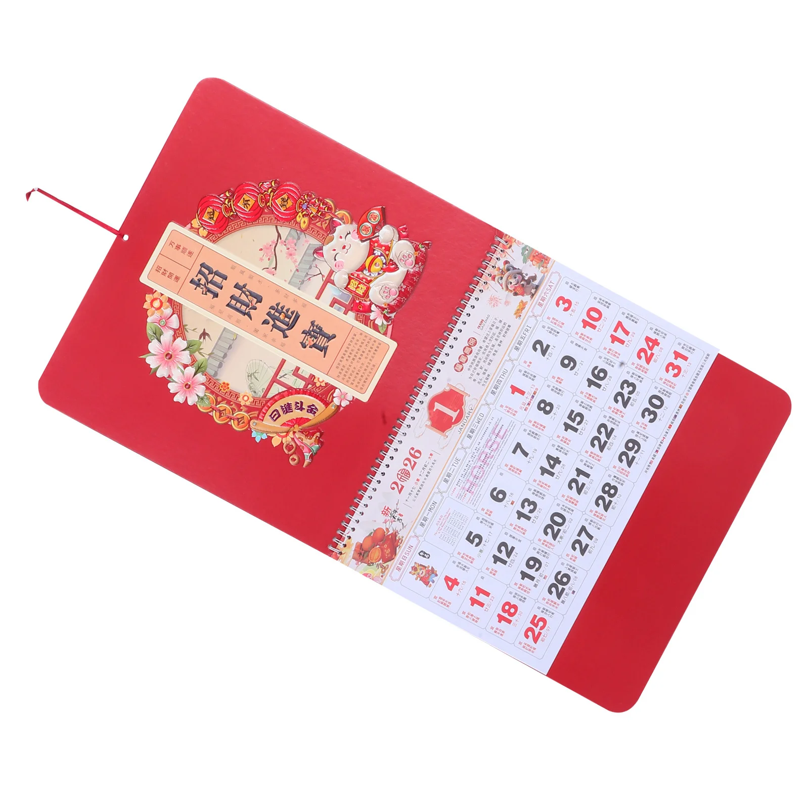 سنة الحصان 2026 تقويم الحائط القمري الصيني الأحمر المعلق مخطط شهري ديكور غرفة مكتب المنزل تقويم الحائط #3