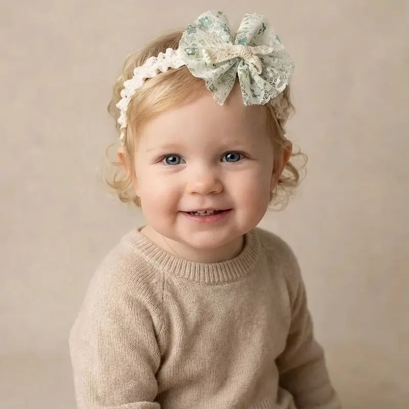 

New Cross-Border Lace Baby Headband Cute Printed Bow Children's Headscarf Summer Baby Hair Accessories