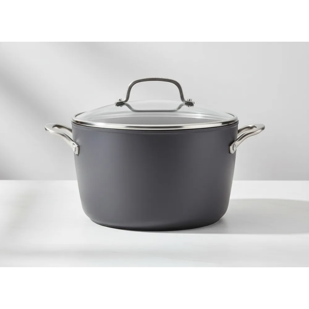 

8 Quart Induction Stock Pot with Lid, Hard Anodized Nonstick Cookware for Home Chefs, Matte Black
