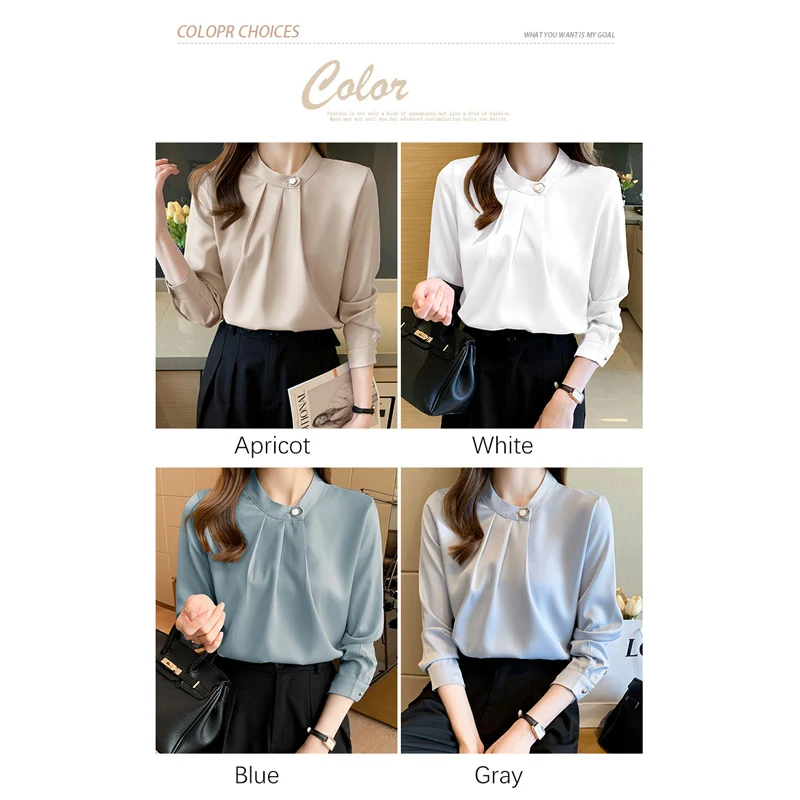 TFETTERS Office Lady Blouse Women Spring French Casual Solid Chiffon Shirt Women Long Sleeve Professional Wear OL Women Clothes