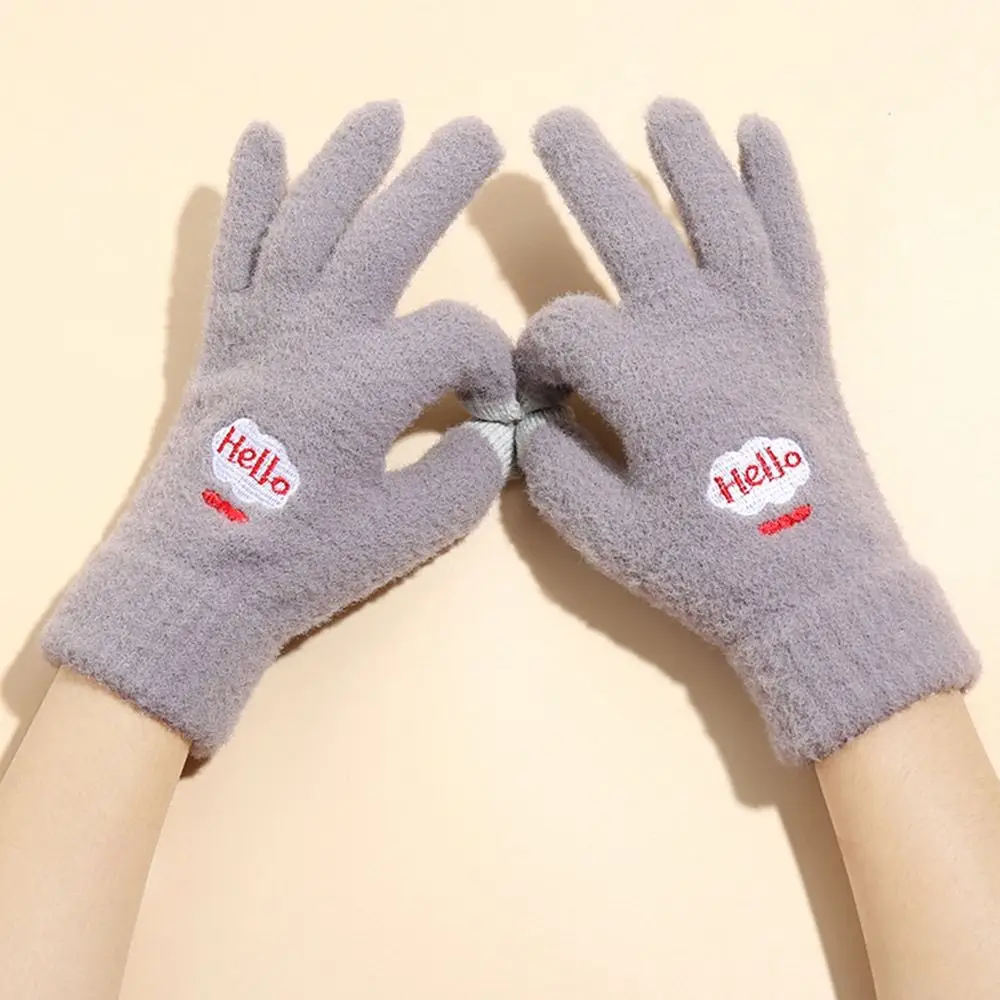 Sarung tangan jari-jari luar ruangan untuk bersepeda lucu, sarung tangan rajutan, sarung tangan musim dingin berbulu
