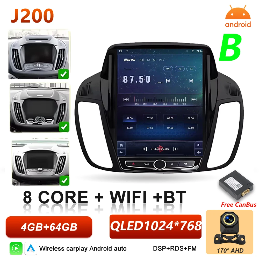Android 16 autoradio voor Ford C-MAX Kuga 2 Escape 3 2012-2019 multimediaspeler draadloze Carplay BT Auto 5G stereo DSP RSD