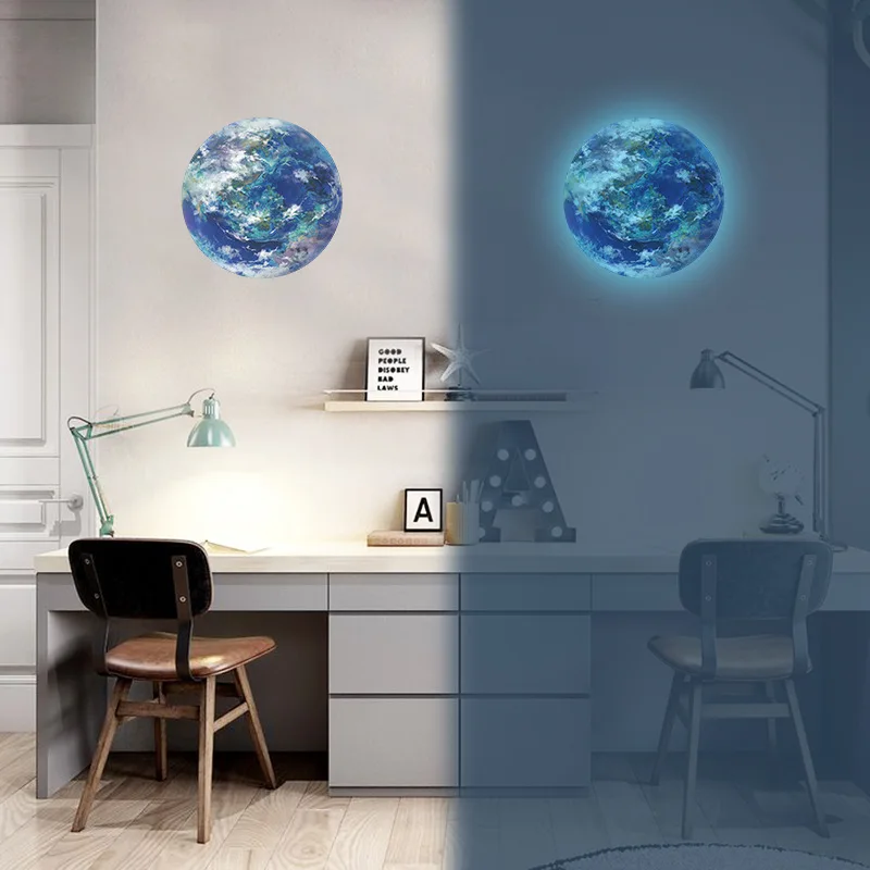 Fluorescent Blue Earth Glow Stickers - Self-Adhesive Luminous Decals for Kids Bedroom Wall Decor
