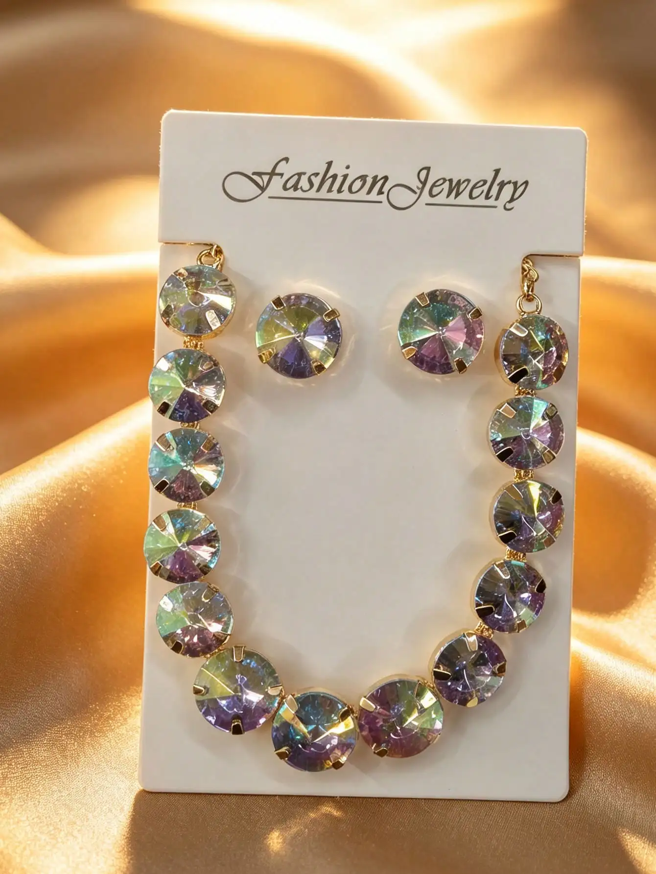 Heißes Pinkes Rundes Kristall-Halsketten-Ohrringe-Set, Vergoldeter Auffälliger Statement-Schmuck, Glamouröses Accessoire für Sommerpartys, Strandhochzeiten und Damen – Detail 6
