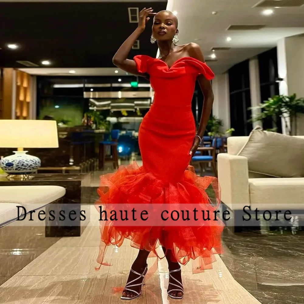 Aso Ebi-Robe de Soirée de Forme Sirène Rouge à Volants Africains pour Femme, Vêtement Personnalisé, ixde Mariage NigWin, 2025