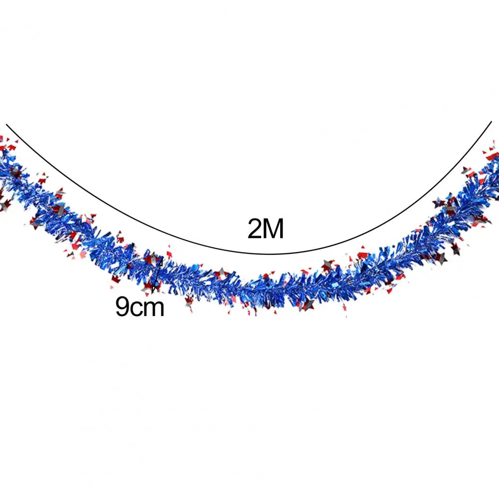 2 เมตรรักชาติ Tinsel Garland สีแดงสีขาวสีฟ้า Tinsel Garland ตกแต่ง 4th กรกฎาคมรักชาติ Tinsel Garland ลวดลาย