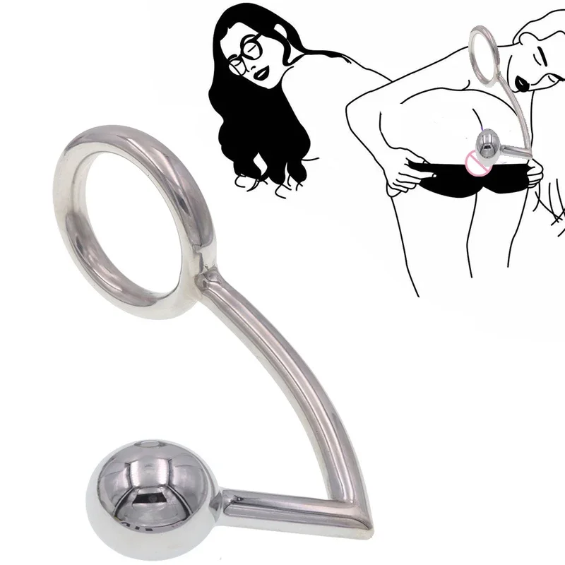 Stainless Steel Metal Penis Hook Ring Penis Bondage Single Ball Plug Anal Hook Dilator BDSM Bondage Chastity Lock Gay Sex Toy