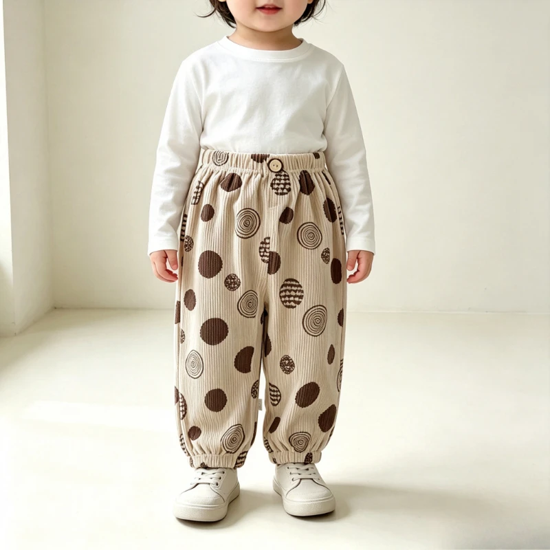 Kids' Retro Corduroy Lantern Pants, Stylish Casual Spring and Autumn Pants for Baby Boys Girls