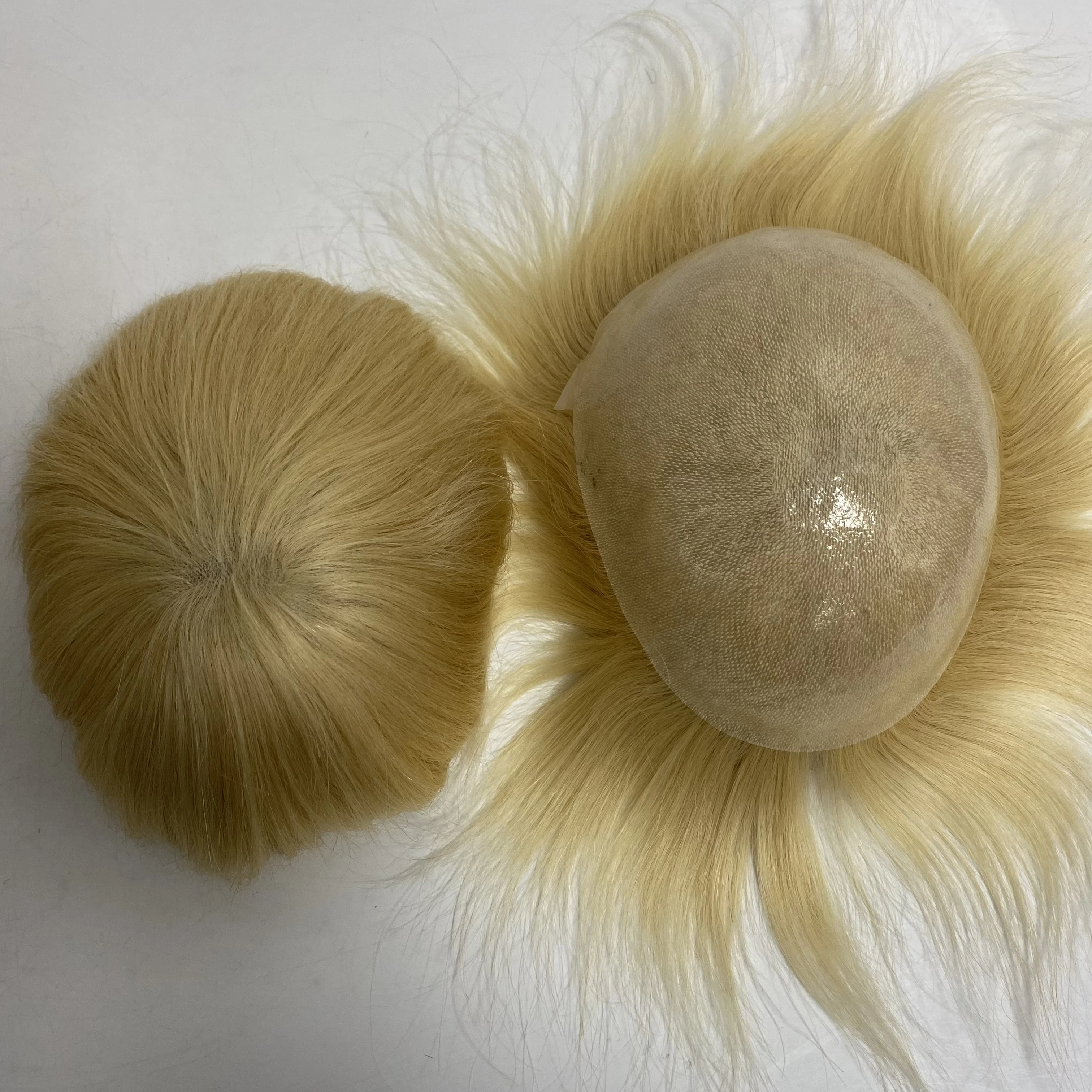 613# Blonde Color Brazilian Virgin Human Hair Replacement 8x10 Knots PU Toupee for Men