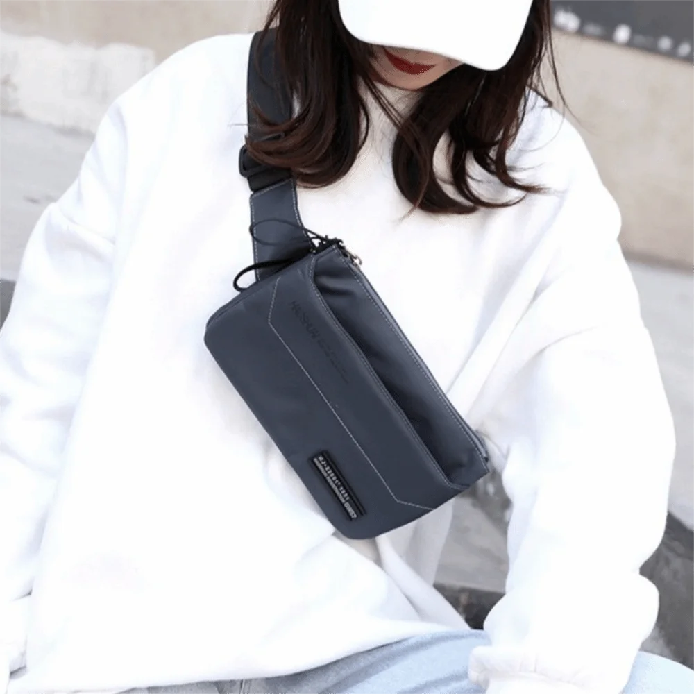 Anti Splash Men Fanny Pack Solid Color Large Capacity Men's Chest Bag Multi-Pocket Adjustable Strap Nylon Sling Shoulder Bag