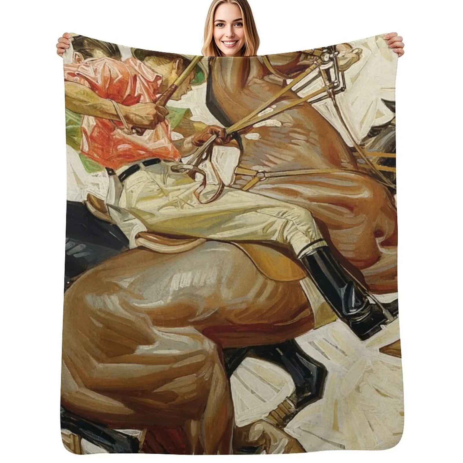 

Joseph Christian Leyendecker, Polo Players on Horseback, Kuppenheimer Advertisement (1914) Throw Blanket Softest Quilt Blankets