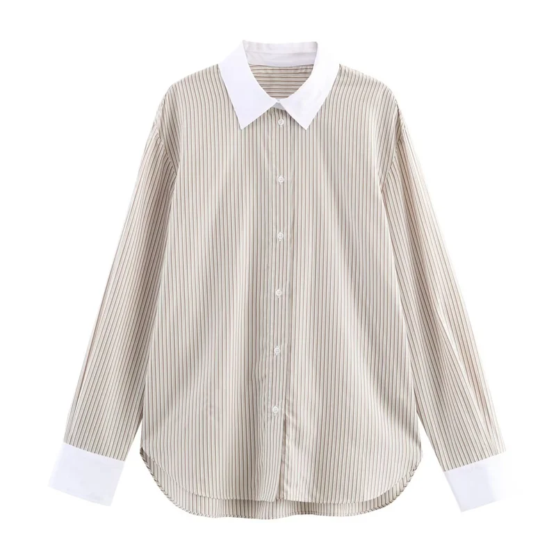 

Women's shirt 2025 new collection color-blocked striped single-breasted shirt autumn comfortable women's top