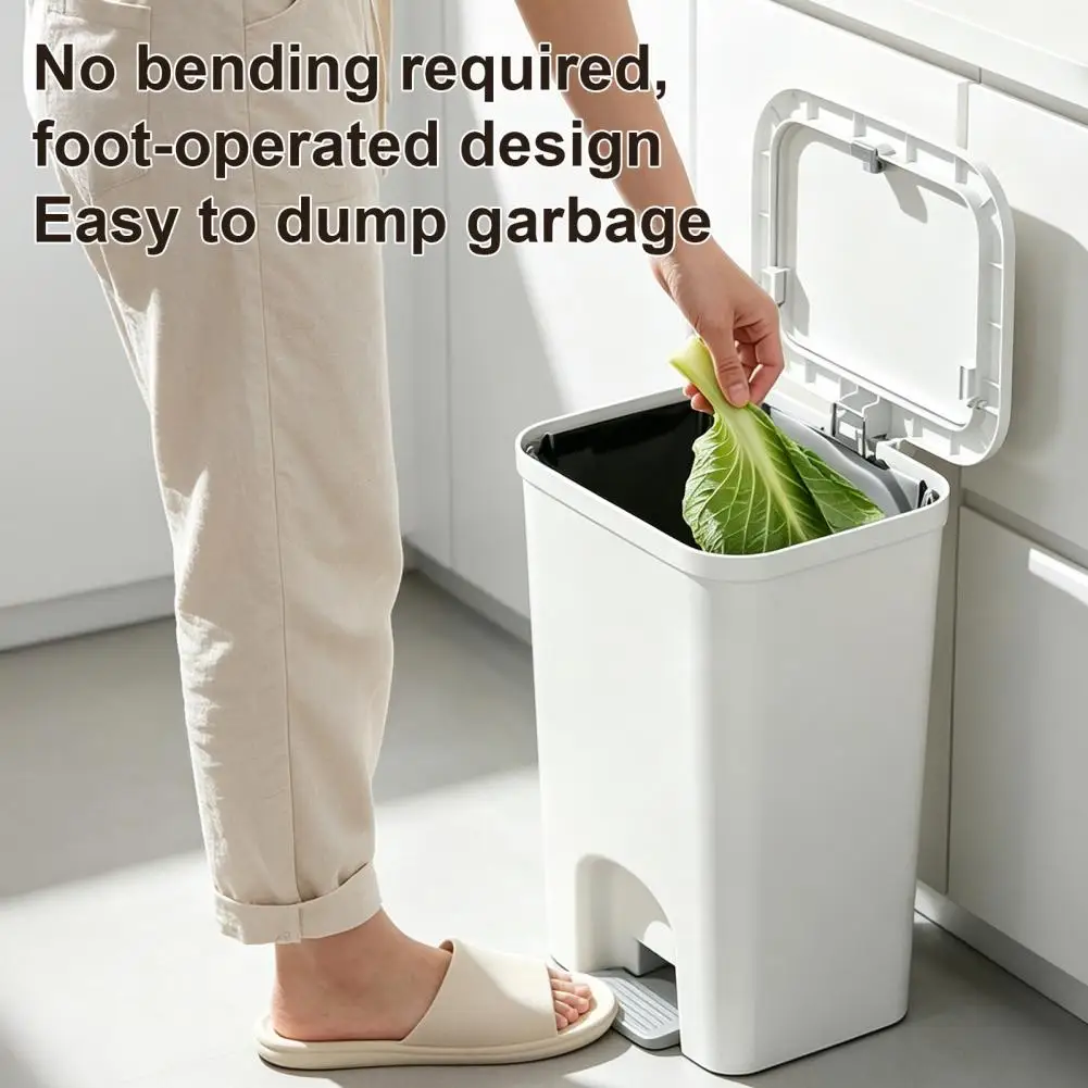 Closure Foot Pedal Trash Can Slim Rectangular Trash Can Hands-Effortless Function Push Button Odor-proof Slim Solid Waste Basket