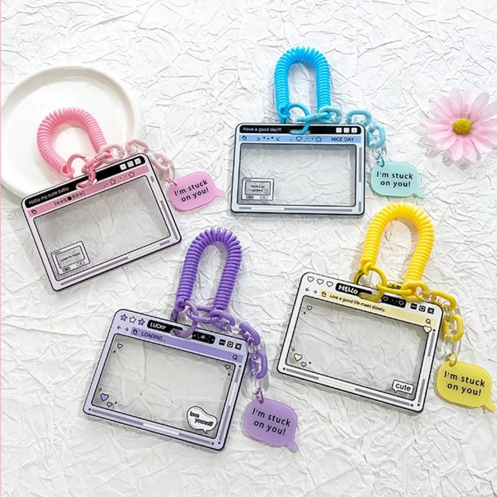 Trendy Cartoon Design ID Holder Transparent Slide Closure Card Case Waterproof Horizontal Card Cover Campus Card