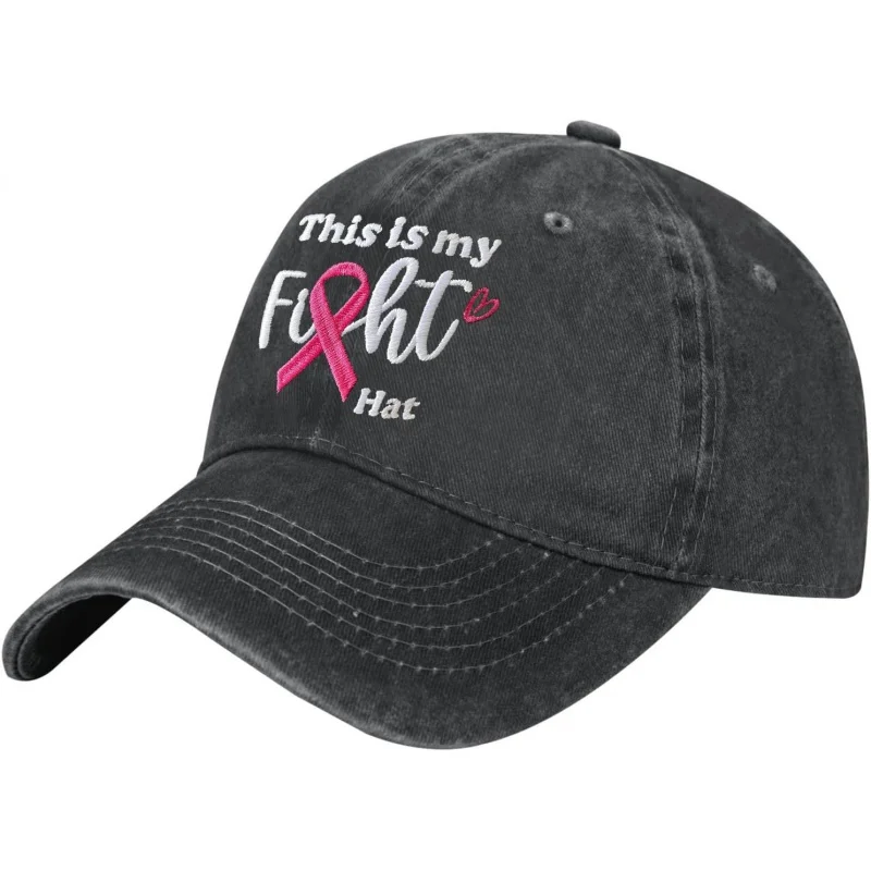 Embroidered This is My Fight Hat, Distressed Breast Cancer Awareness Baseball Cap Black