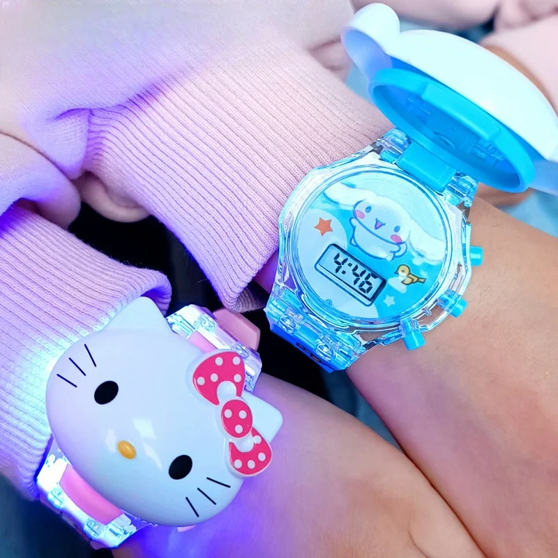 Relógio de pulso Kawaii Sanrio infantil, Kuromi, Cinnamoroll, Hello Kitty Music, Silicone Strap, My Melody, Kids Birthday Gifts