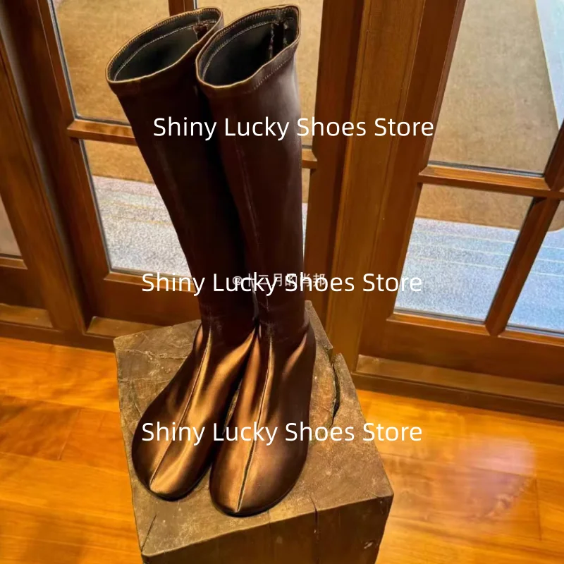 

Pleated Shoes for Lady Round Toes Flat Heels Sewing Lines Female Mid Calf Boots Solid Pu Leather Chassure Femme Stitching Mujer