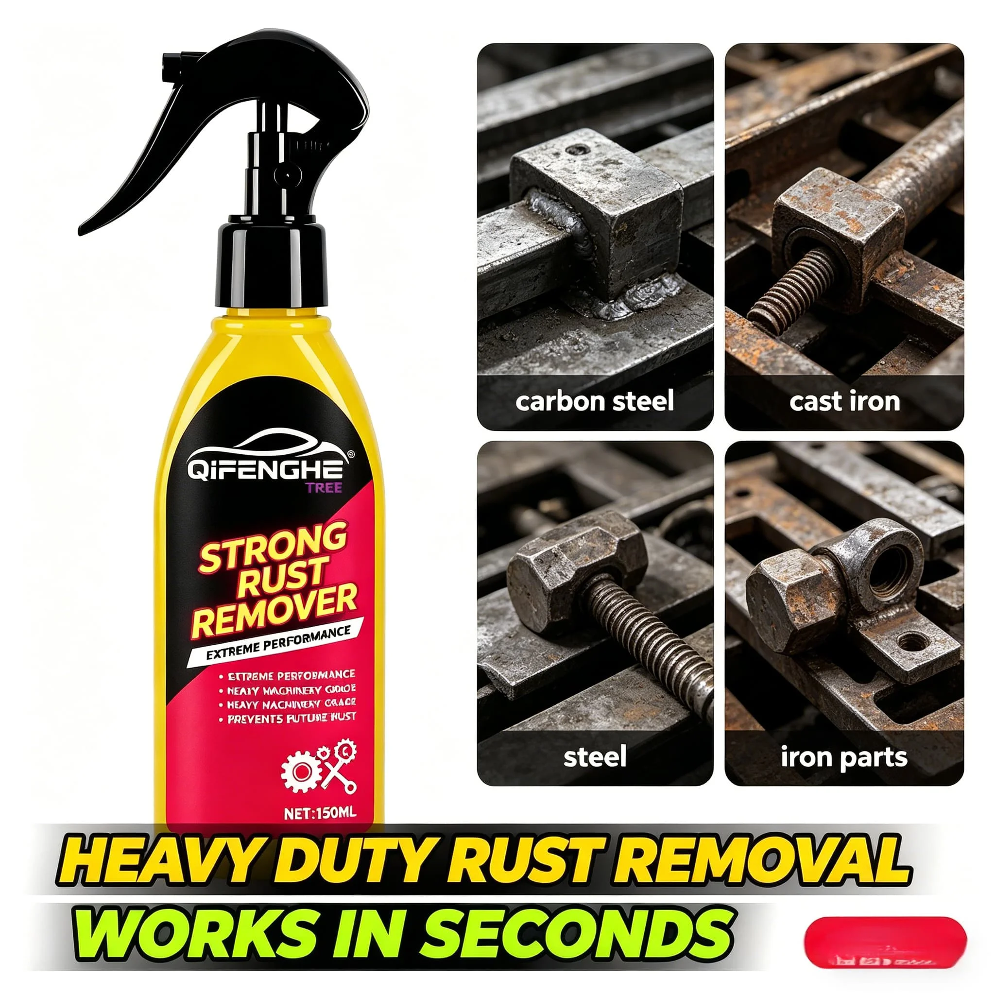 QiFENGHE® 150ML Rust Remover Spray Restore Brightness Effect Strong Rust Cleaner for Car Chrome Trim Iron Gate Metal Parts
