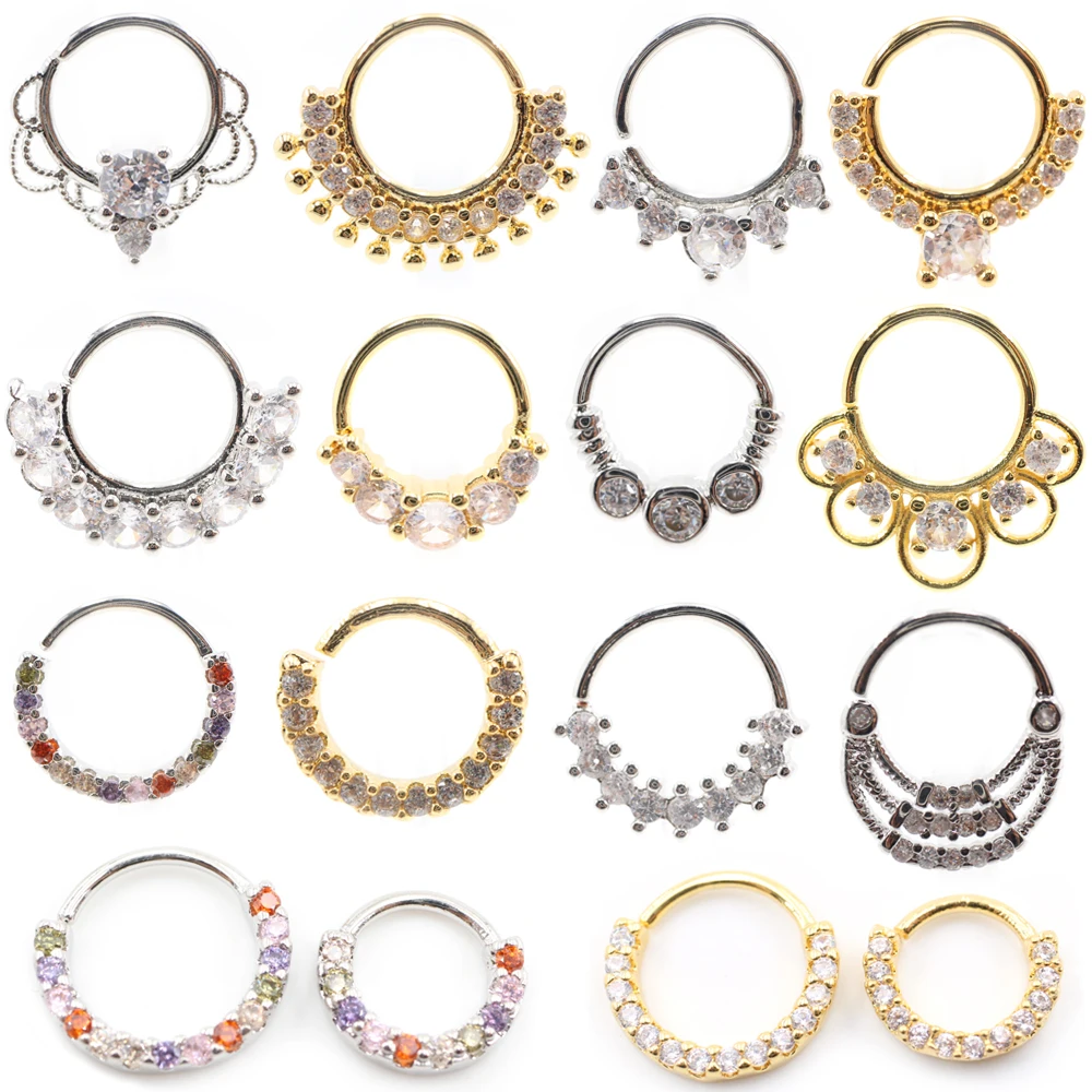 1PC Copper Multi-Color Round Zircon CZ Nose Rings Daith Ear Captive Tragus Cartilage Helix Hoop Earrings Piercing Body Jewelry