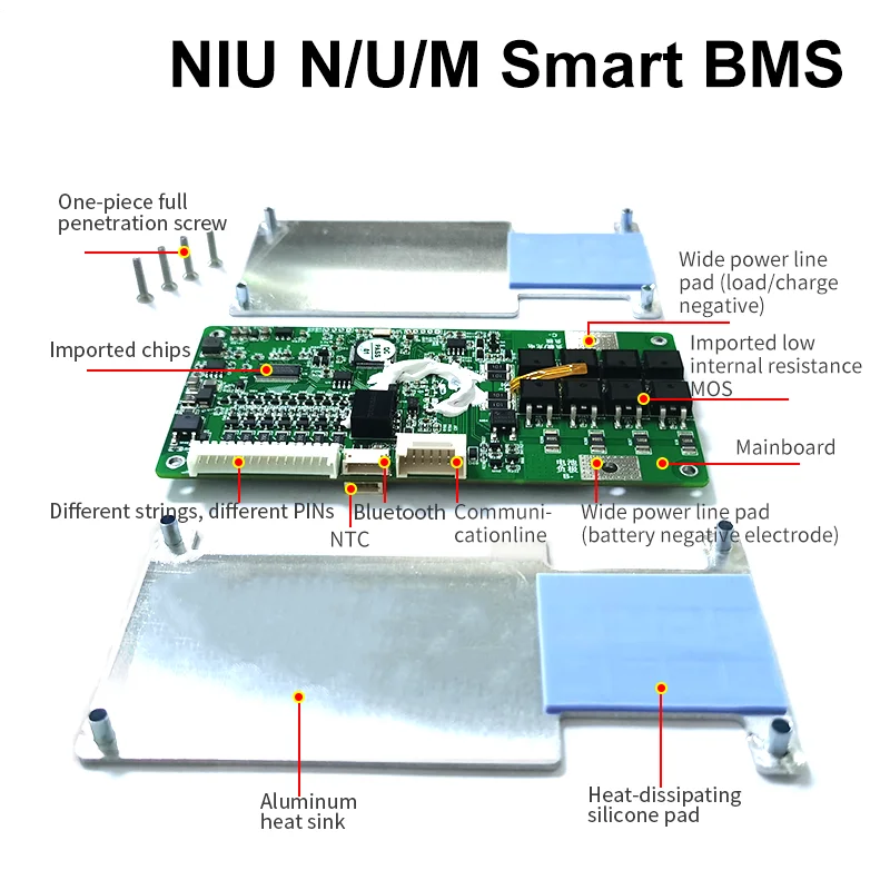 For NIU N/U/M Smart BMS 9-25S 50A-200A Ternary Lithium LiFePo4 Bluetooth Battery Protection Board Electric Bike Motorcycle