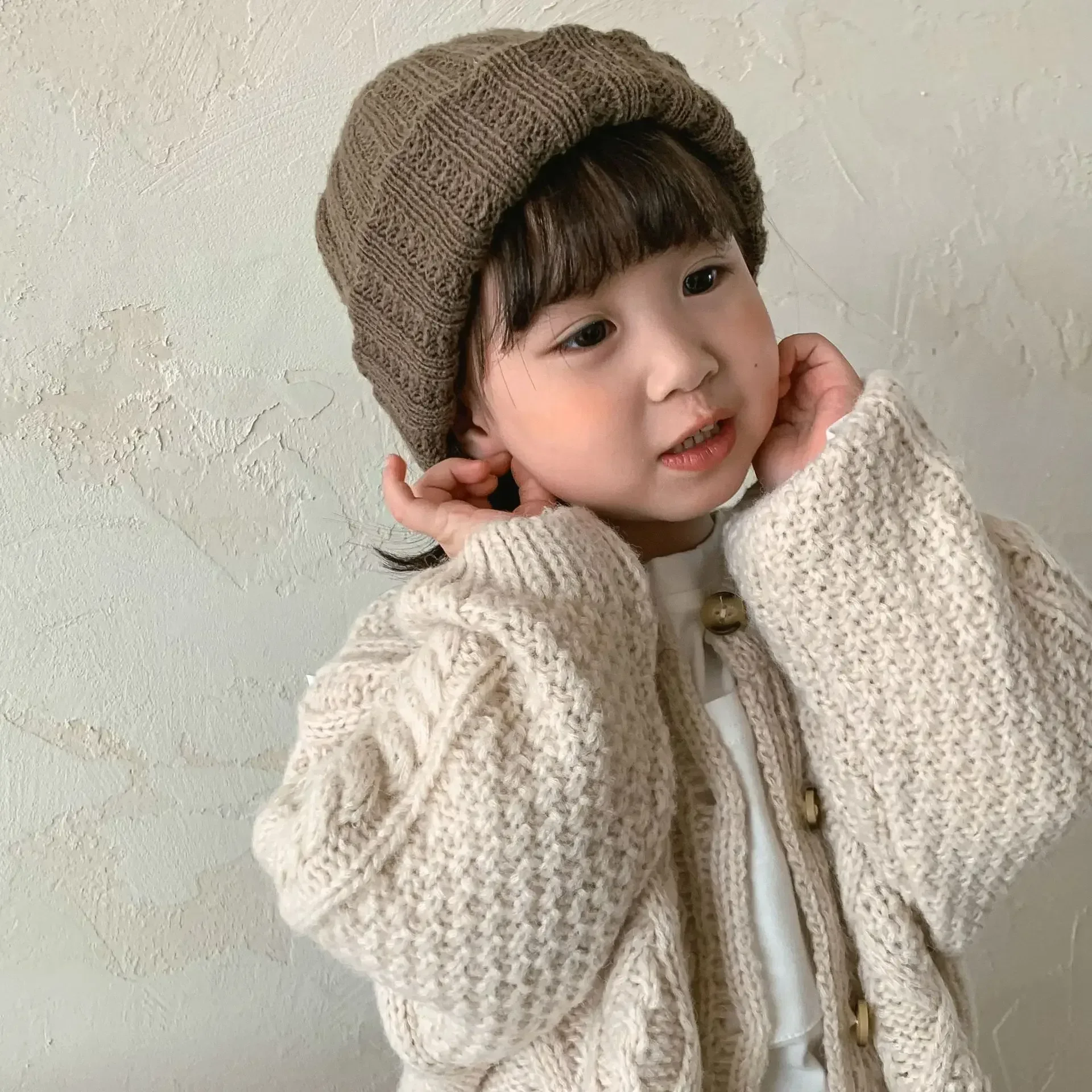 

8777 Korean Children Sweaters Cardigan Autumn And Winter Baby Coarse Wool Hemp Retro Cardigan Coat Boys Girls Sweaters