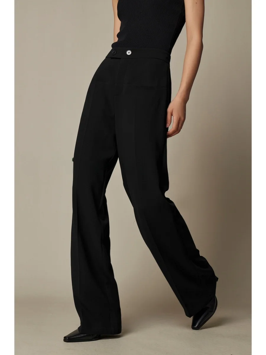 

Showyee Commute Asymmetric High Waist Trousers Ladies Casual Pants Long Leg Vinegar Acetate Pineapple Pattern Iron Free