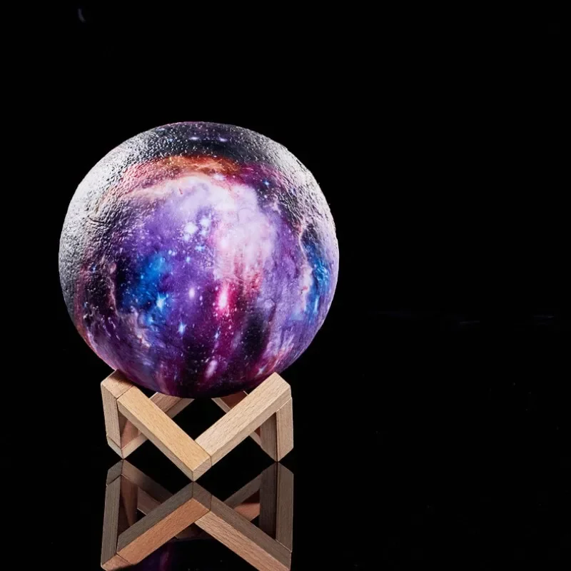 Veilleuse Lunaire Imprimée en 3D, Cadeau Créatif, Lumière de Lune, Globe, Boule, Support en Bois, pour Chambre d'Enfant, Lampes de Décoration Intérieure