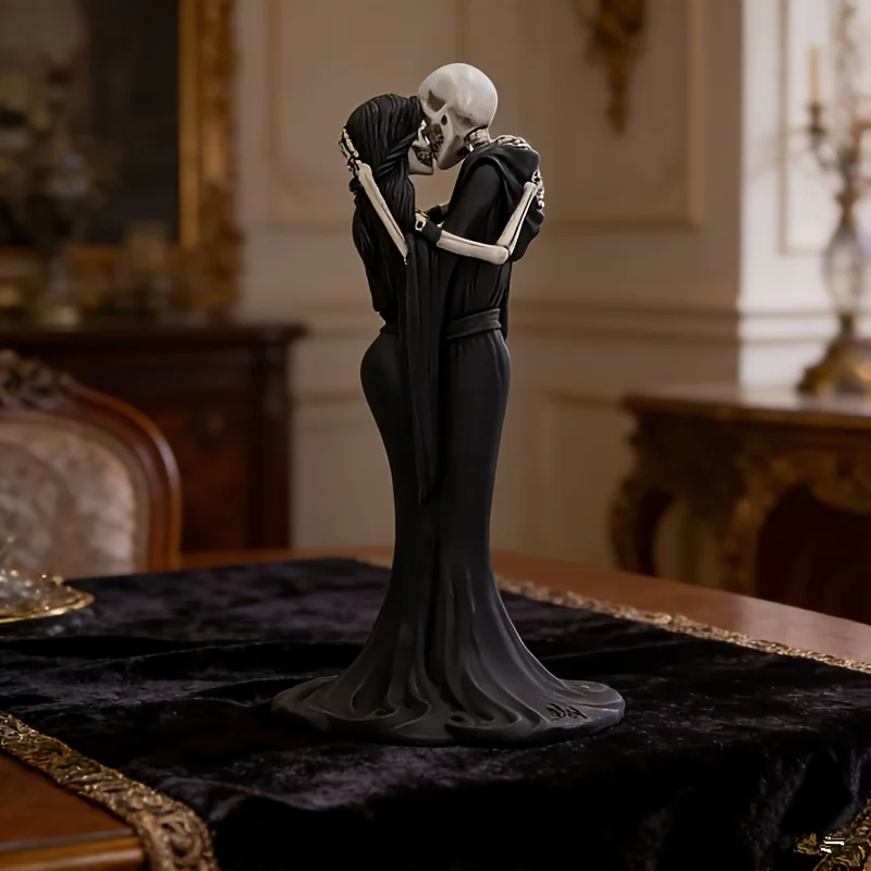 Statue de couple en forme de crâne, 1 pièce, ornement en résine pour Halloween, décoration intérieure pour chambre, bureau, salon, sculpture de collection