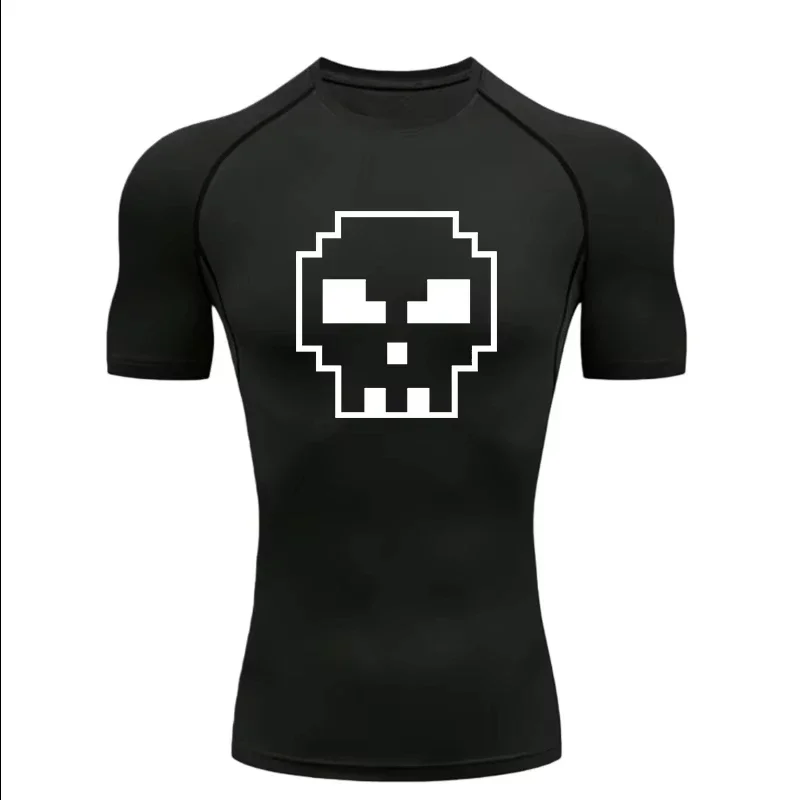 Skull 2026 Herren-Sport-T-Shirt für Fitnesstraining, Fitness, Gym, Joggen, Laufen, Workout, T-Shirt, Kompressions-Rashguard, Tops, T-Shirt