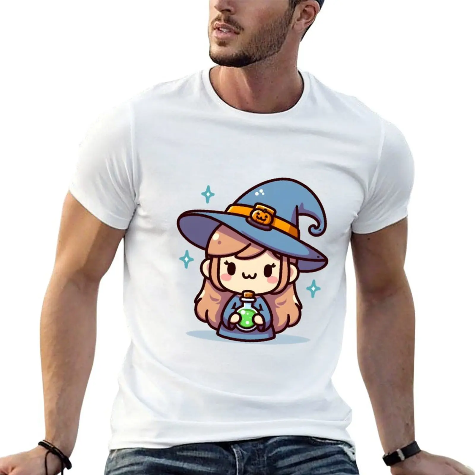 

Kawaii Smiling Witch With A Tiny Witch Hat T-Shirt printed t shirts for man t shirts for man graphic tees T-Shirt