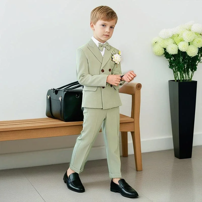 

Formal Teen Kids Birthday Evening Tuxedo 3 To 14 Years Kids Blazer Set Green Gentleman Child Host Clothes Page Boys Wedding Suit