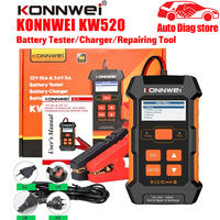 KONNWEI KW520 12V 10A 24V 5A Automatic Car Truck Battery Tester Charger Lead Acid Car Battery Pulse Repair Tool AGM Gel Lithium