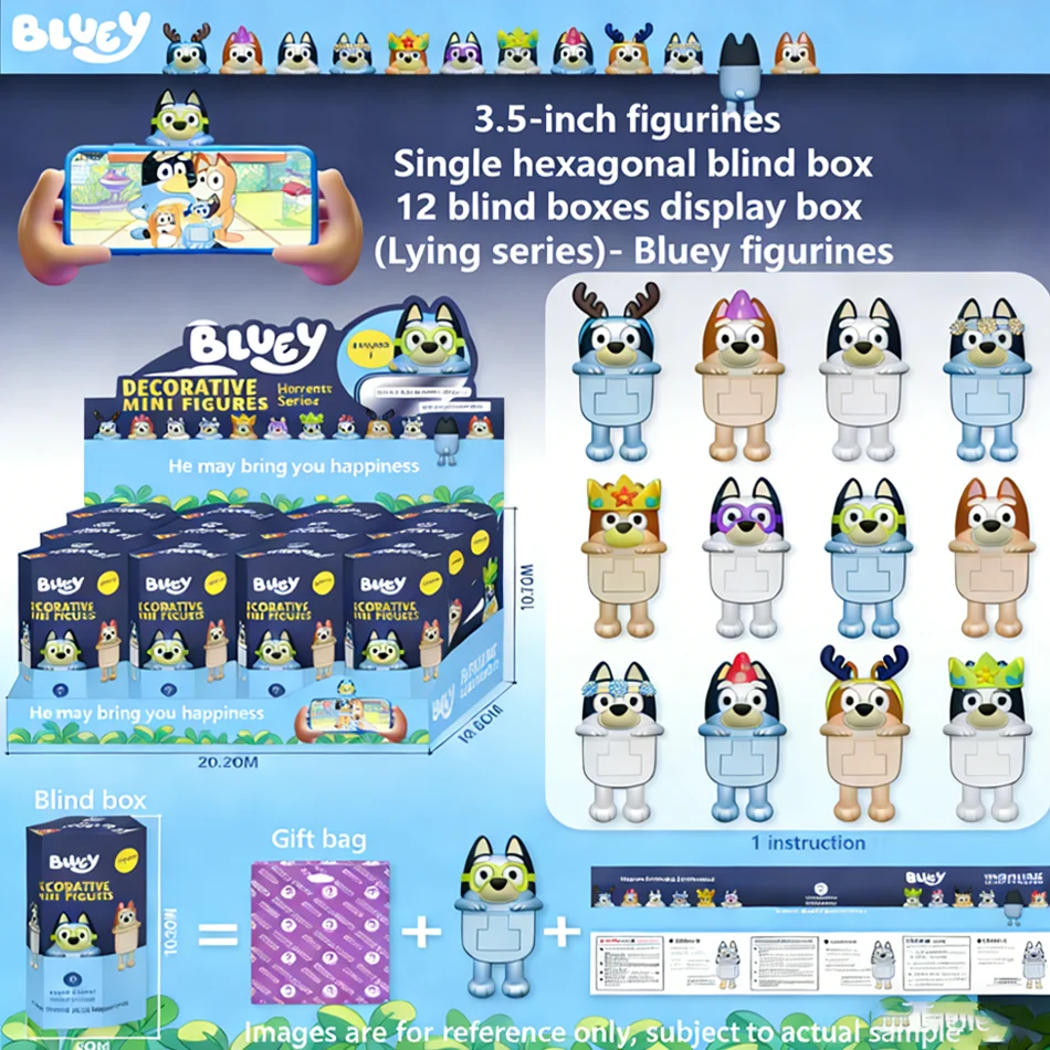

Набор-сюрприз Bluey Bingo: миниатюрные фигурки милых собачек, игрушки, мультяшные куклы, украшения для телефона и автомобиля, детский рождественский подарок