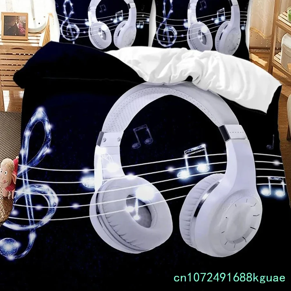 Headphones Duvet Cover Rock Music Melody Note Bedding Set Cool White Headset Boys Double Queen King Size Polyester Qulit Cover