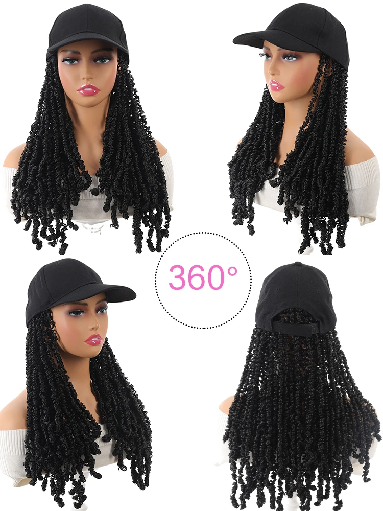 Adjustable Black Synthetic Baseball Cap Wig with 12-Inch Twist Curl Extensions Girls Women's Hair Accessory